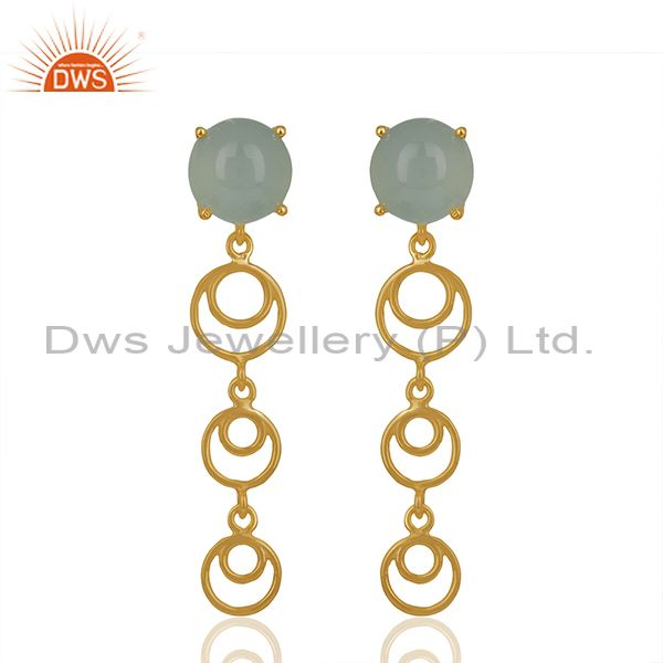 Gold plated 925 silver aqua chalcedony gemstone dangle earrings