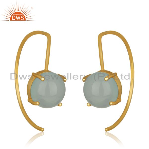 Aqua chalcedony gemstone simple 925 silver earrings manufacturers