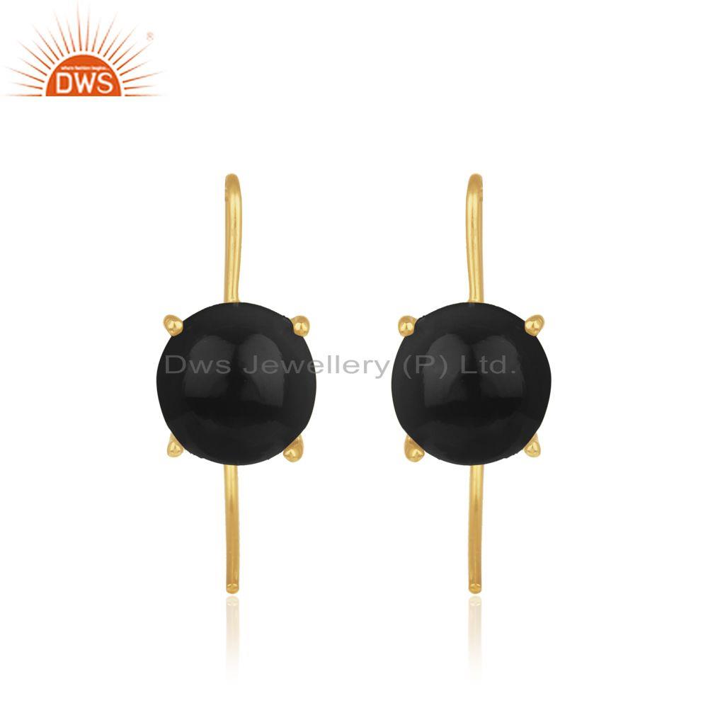 Gold plated 925 silver black onyx gemstone earrings manufacturers
