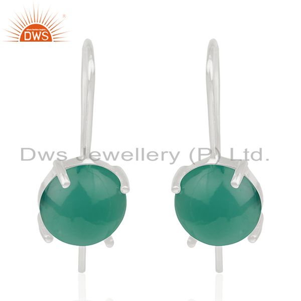 Green Onyx Gemstone Sterling Fine Silver Drop Earrings Manufacturer India
