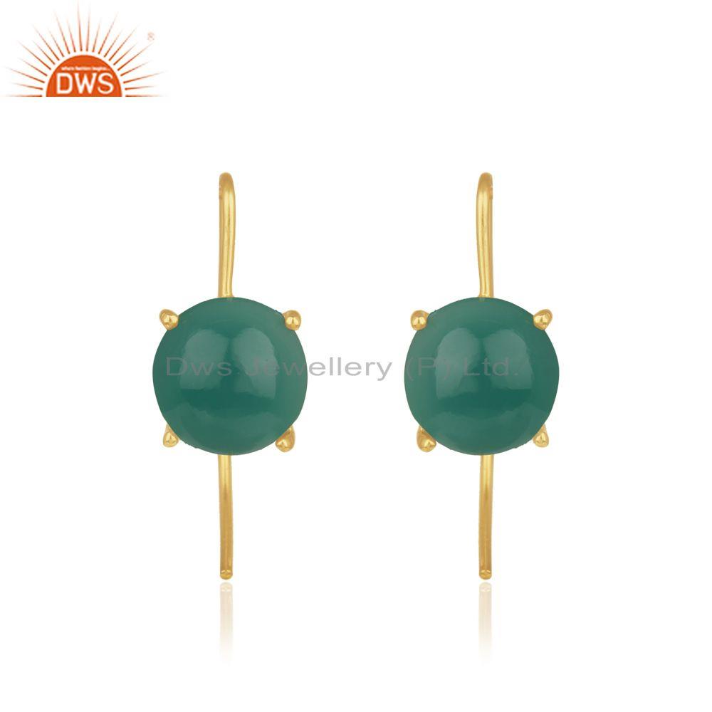Green onyx gemstone gold plated sterling silver earrings wholesale