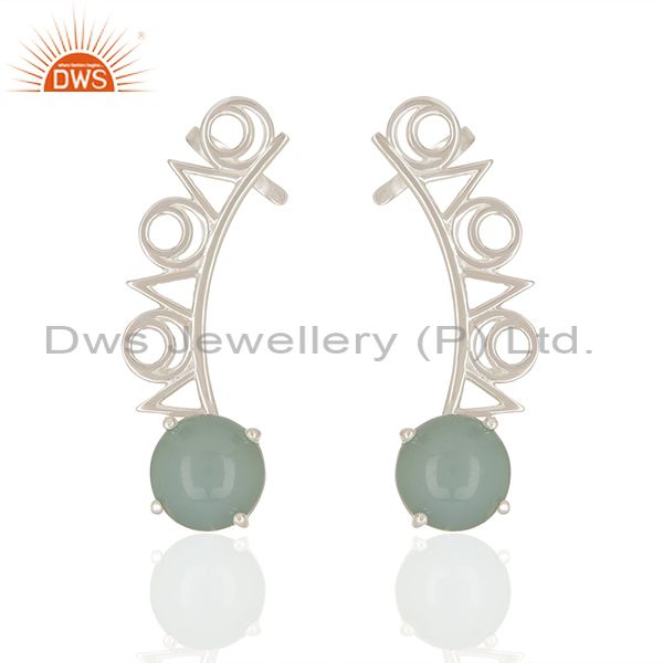 Aqua chalcedony gemstone 92.5 sterling silver ear cuff earrings
