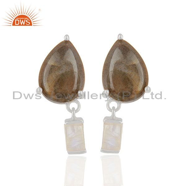 Natural Labradorite and Moonstone 925 Silver Drop Earrings Wholesale