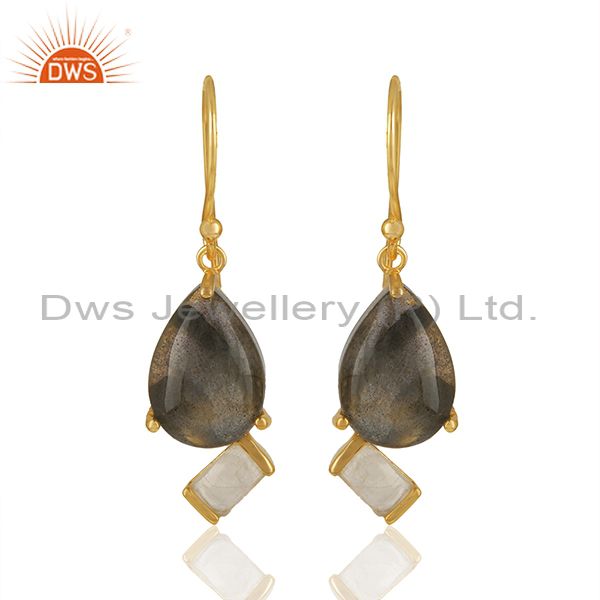 Natural Multi Gemstone 925 Silver Gold Plated Earrings Jewelry