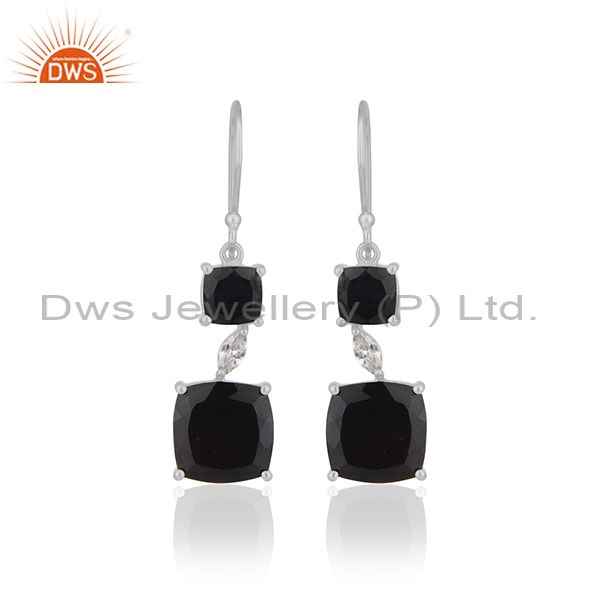 Black Onyx Gemstone 925 Silver Drop Earrings Manufacturer of Girls Jewelry