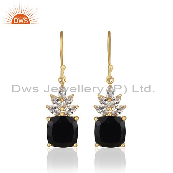 Cz and Black Onyx Gemstone 925 Silver Gold Plated Custom Earring Manufacturer