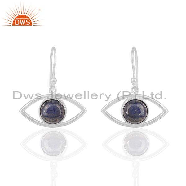 Solid Silver Evil Eye Design Natural Lapis Lazuli Gemstone Earrings