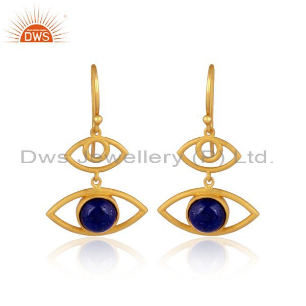 Natural Lapis Lazuli Gemstone 925 Silver Gold Plated Earring Wholesale