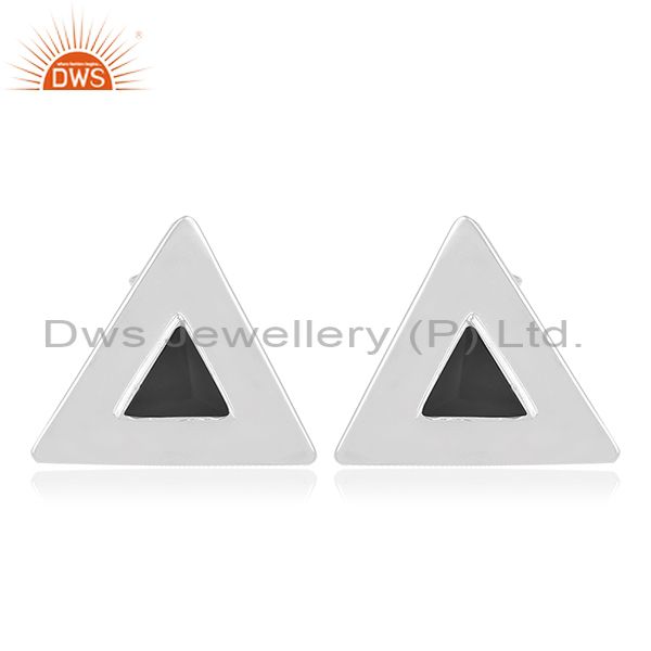 Black Onyx Gemstone Sterling Silver Triangle Stud Earring Jewelry Manufacturer