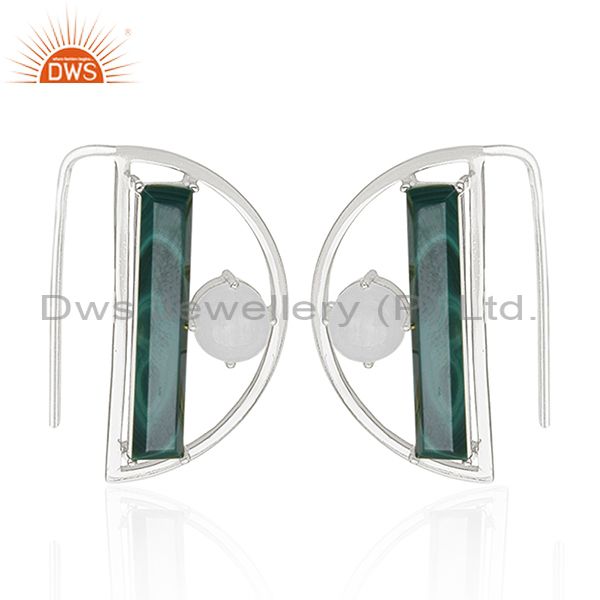 Fine 925 Sterling Silver Half Moon Design Multi Gemstone Earring Manufacturers