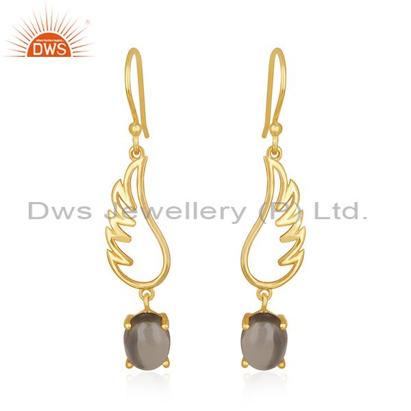 Angle Wing 925 Silver Gold Plated Smoky Quartz Earring Manufacturer