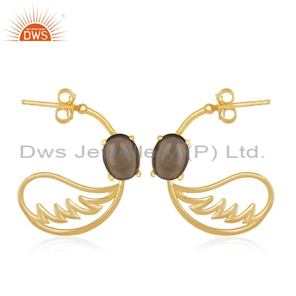 Angel Wing 925 Silver Gold Plated Smoky Quartz Earring Manufacturer from India