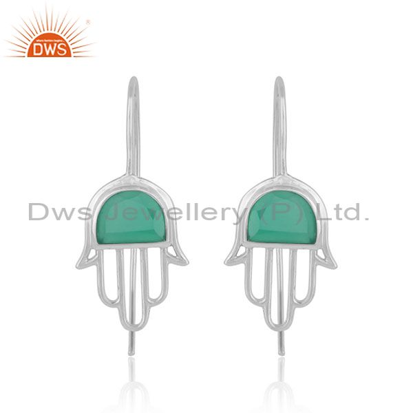 Designer hamsa hand sterling silver earring with green onyx