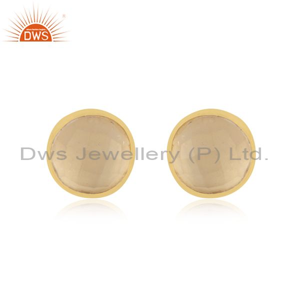 Girls Gold Plated Silver Rose Quartz Gemstone Stud Earrings Jewelry Supplier