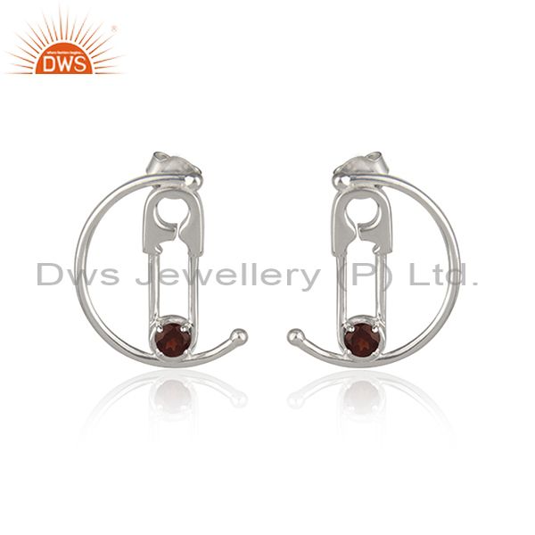 Customized Pin Design Fine Sterling Silver Garnet Gemstone Earrings Manufacturer