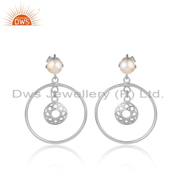 Pearls set fine 925 sterling silver round ethnic earrings