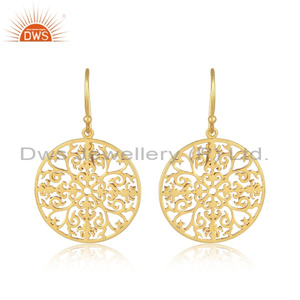 Filigree mandala design gold on silver 925 dangle earring