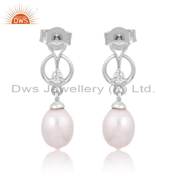 Handcrafted Silver Earrings with Pearl & Cubic Zirconia