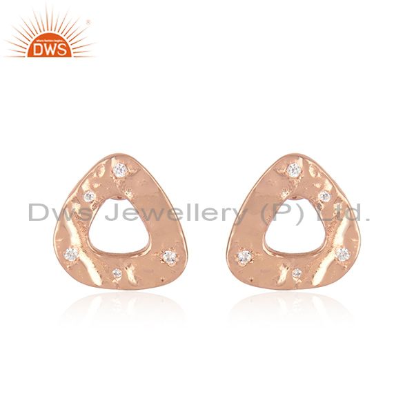 New Look Rose Gold Plated Silver CZ Gemstone Stud Earrings Jewelry