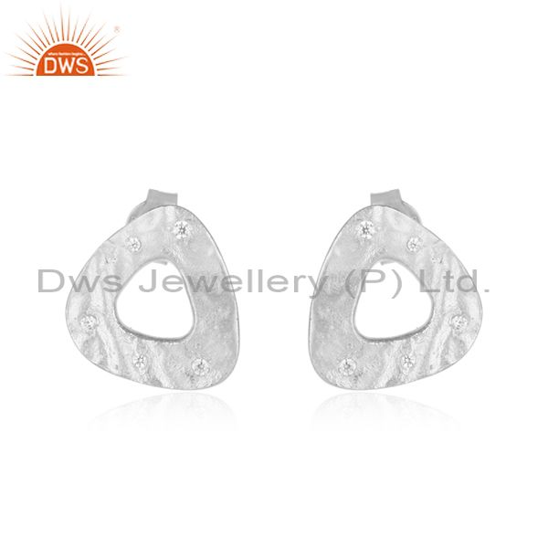 White Zircon Stone Handmade Fine Sterling Silver Stud Earring Supplier