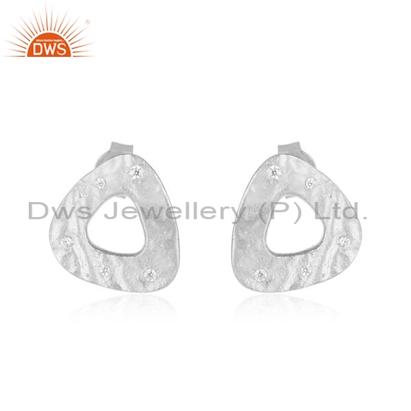 Silver Stud With Cubic Zirconia Round And Rhodium Stone