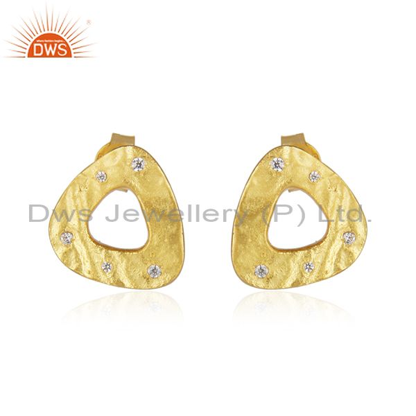 Yellow Gold Plated 925 Sterling Silver White Zircon Stud Earrings