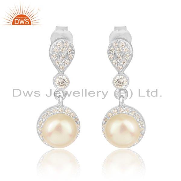 Zircon pearl gemstone designer silver womens earrings jewelry
