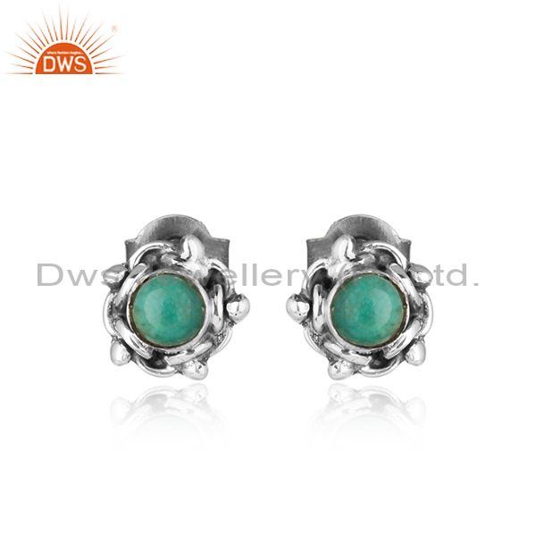 Arizona turquoise gemstone oxidized silver antique stud earrings