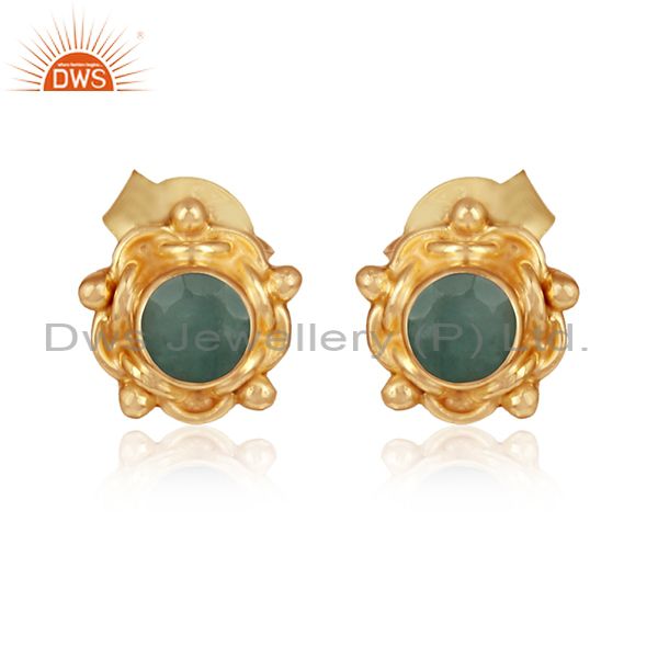 Natural emerald gemstone designer 18k gold plated silver earrings