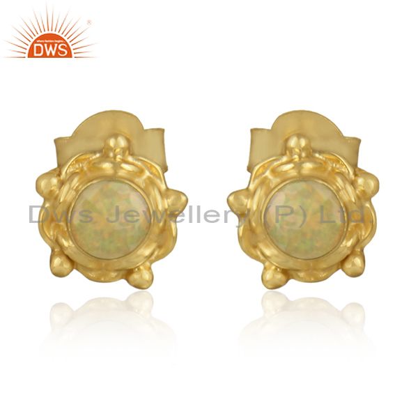Round designer gold plated silver ethiopian opal gemstone earring