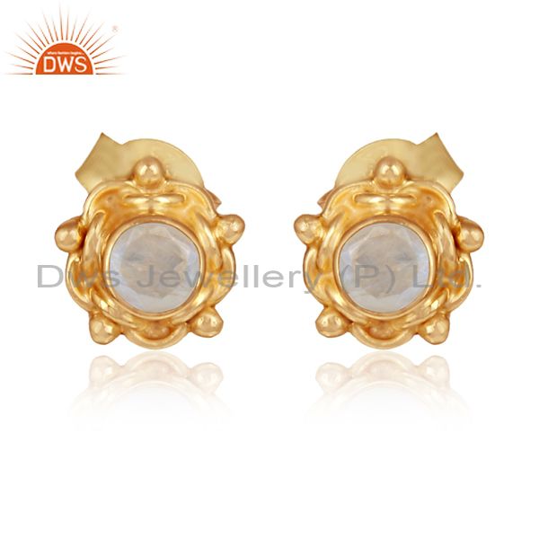 Rainbow moonstone designer 18k gold plated silver stud earrings