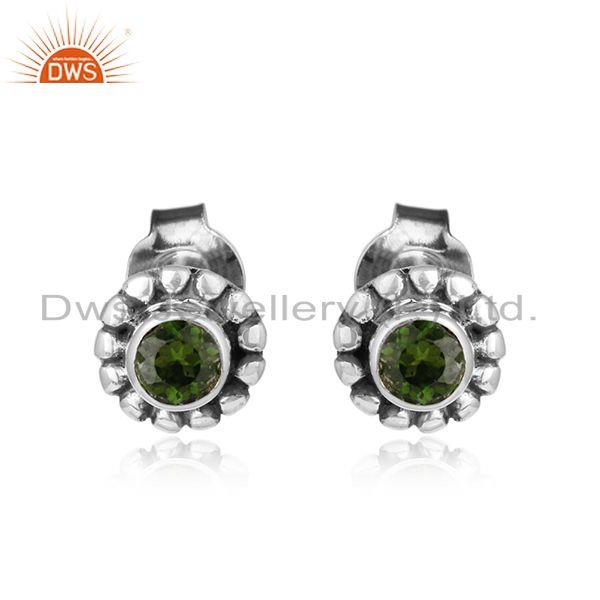Chrome diopside gemstone antique oxidized silver stud earrings