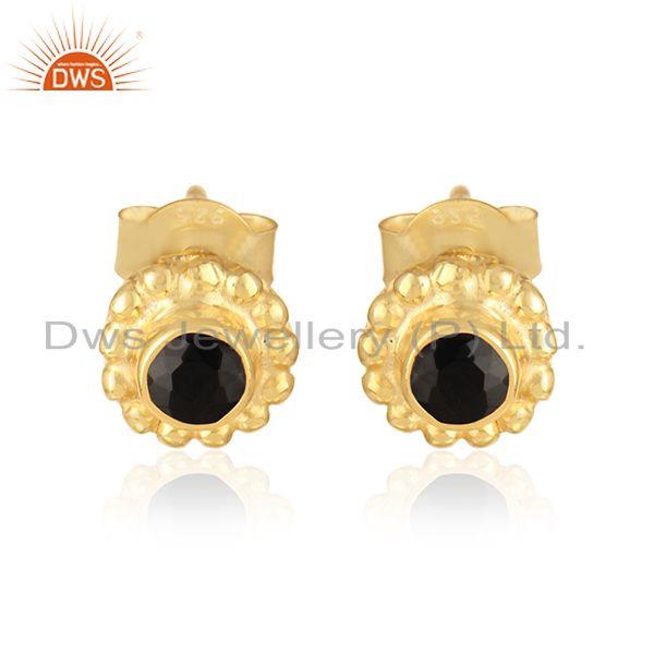 Handmade earring in yellow gold over silver 925 and black onyx