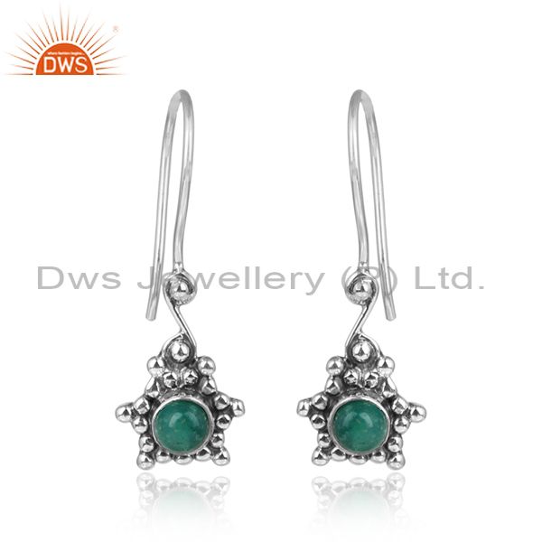 Amazonite gemstone oxidized designer silver hook earrings jewelry