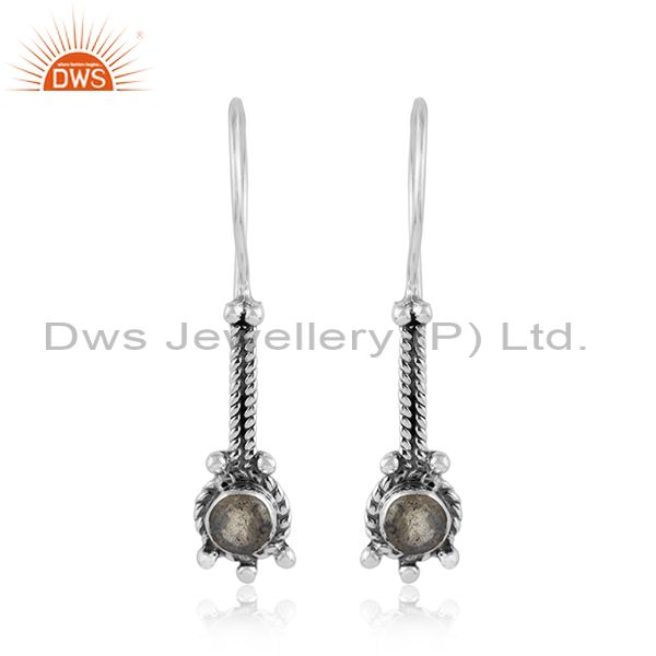 Labradorite gemstone womens designer oxidized silver earrings