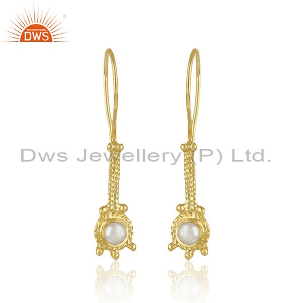 Handmade designer earring in yellow gold on silver 925 with pearl