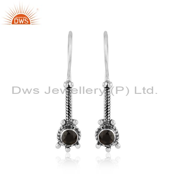 Antique oxidized 925 silver balck onyx gemstone designer earrings