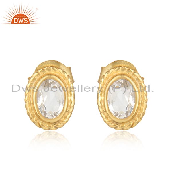 Textured silver stud 925 with crystal and yellow gold plating