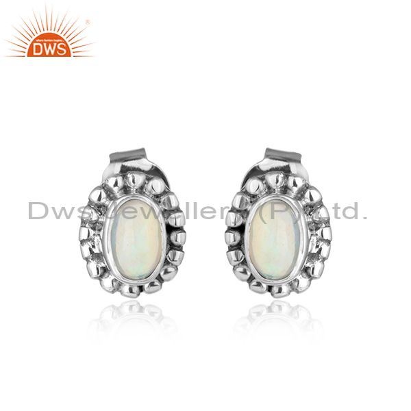 Ethiopian opal gemstone womens antique oxidized silver earrings
