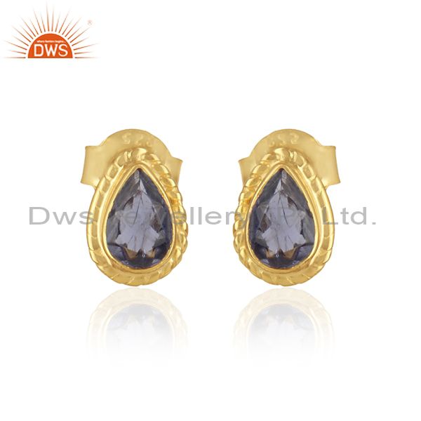 Handmade stud in 18k yellow gold over silver 925 with iolite