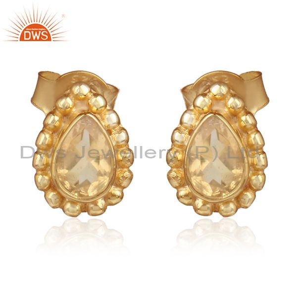 18k gold over designer 925 silver citrine gemstone stud earrings
