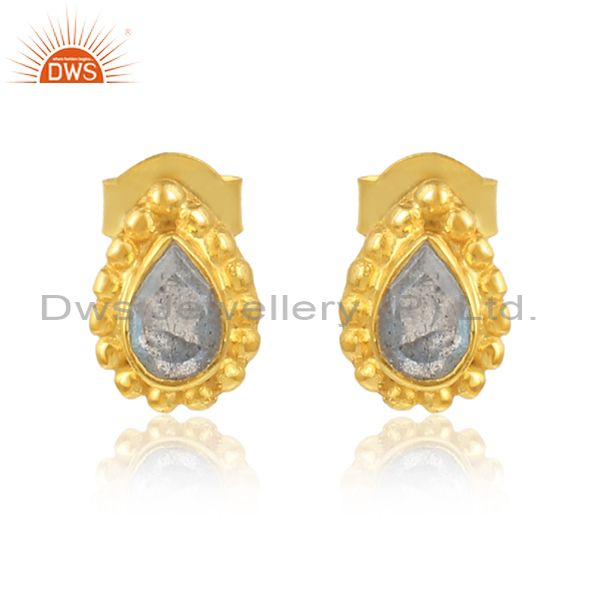 Pear labradorite gemstone designer 18k gold plated silver earring