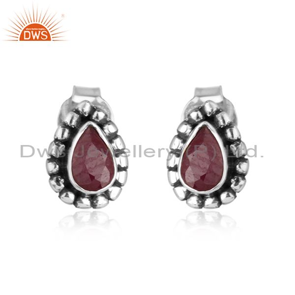 Natural ruby gemstone womens designer oxidized 925 silver earrings