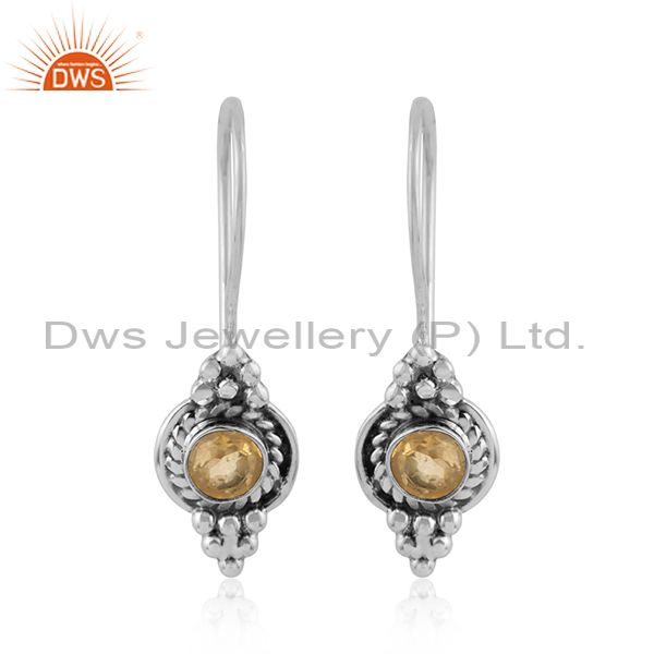 Citrine gemstone womens designer oxidized 925 silver earrings