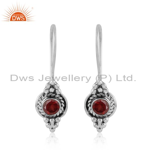 Natural garnet gemstone designer sterling silver oxidized earrings