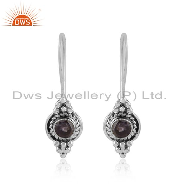 Iolite gemstone indian oxidized 925 silver designer earrings jewelry