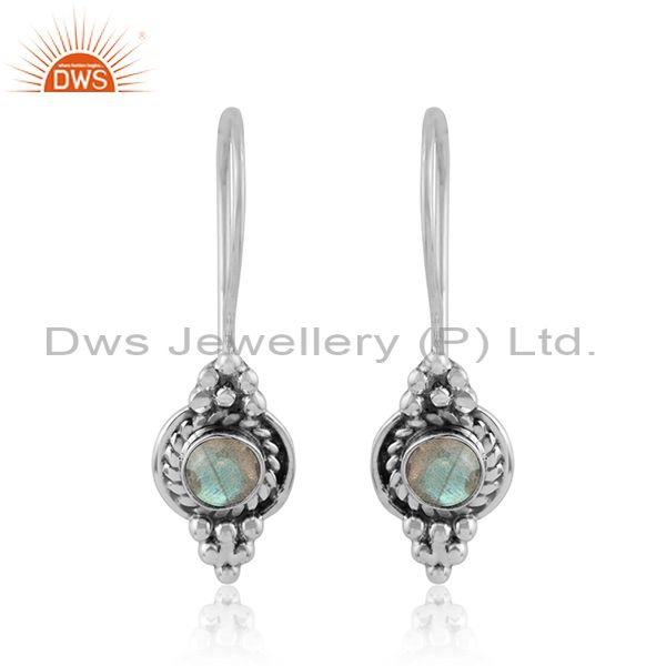 Oxidized 925 sterling silver natural labradorite gemstone earrings