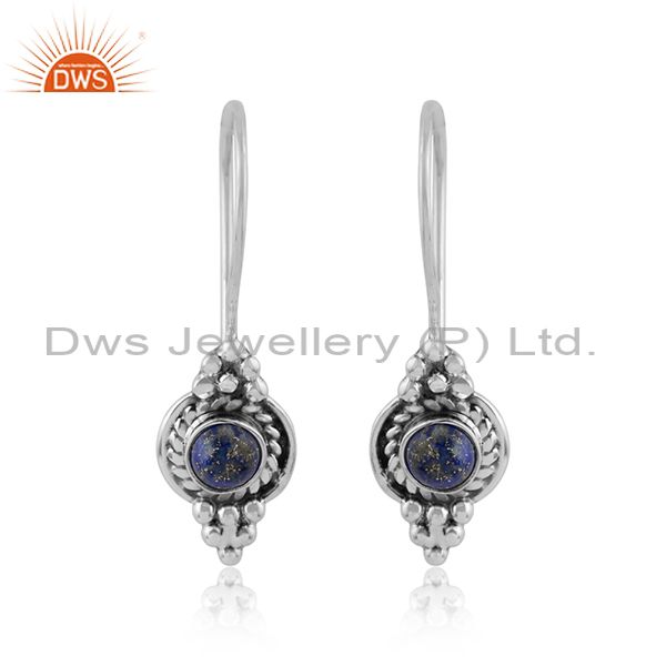 Lapis lazuli gemstone designer 925 silver handmade oxidized earring