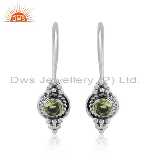 Peridot gemstone designer womens oxidized 925 silver earrings