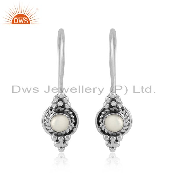 Natural pearl gemstone womens oxidized designer silver earrings